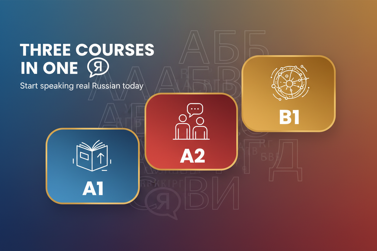 Three courses in One: A1, A2 and B1! For beginners and intermediate learners. Start speaking real Russian today!
